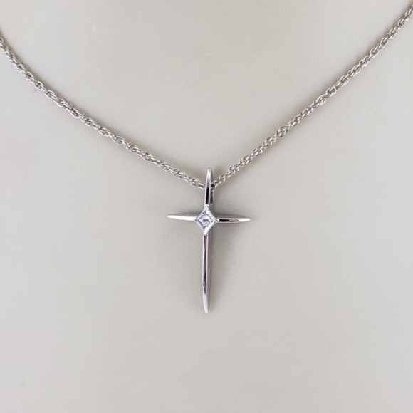 14 Karat White Gold and Diamond Cross Pendant Necklace #18836 - Picture 7 of 7